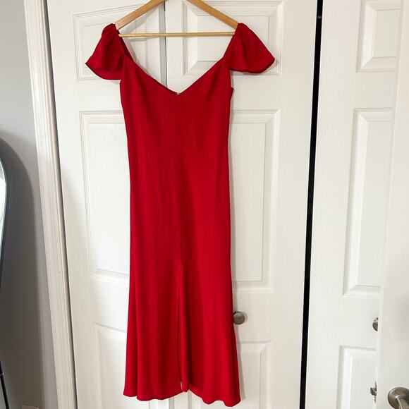 NWOT Reformation Baxley Red Midi Dress Flutter Sleeve Sweetheart Neck Size 2 - Picture 2 of 12